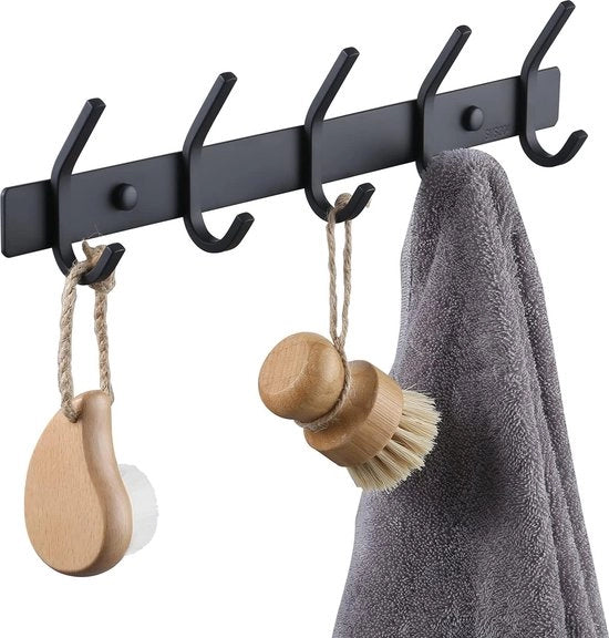 Hanger per parete 5 ganci ganci elenco nero acciaio inossidabile jashouder per parete ganci per guardaroba ganci per cappe