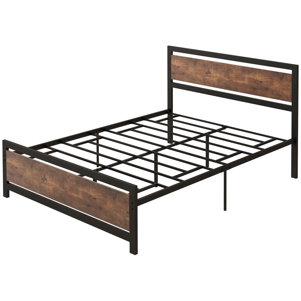 Letto matrimoniale in metallo con testiera e rete a doghe ¨C Xylo ¨C 140x190 cm effetto legno scuro