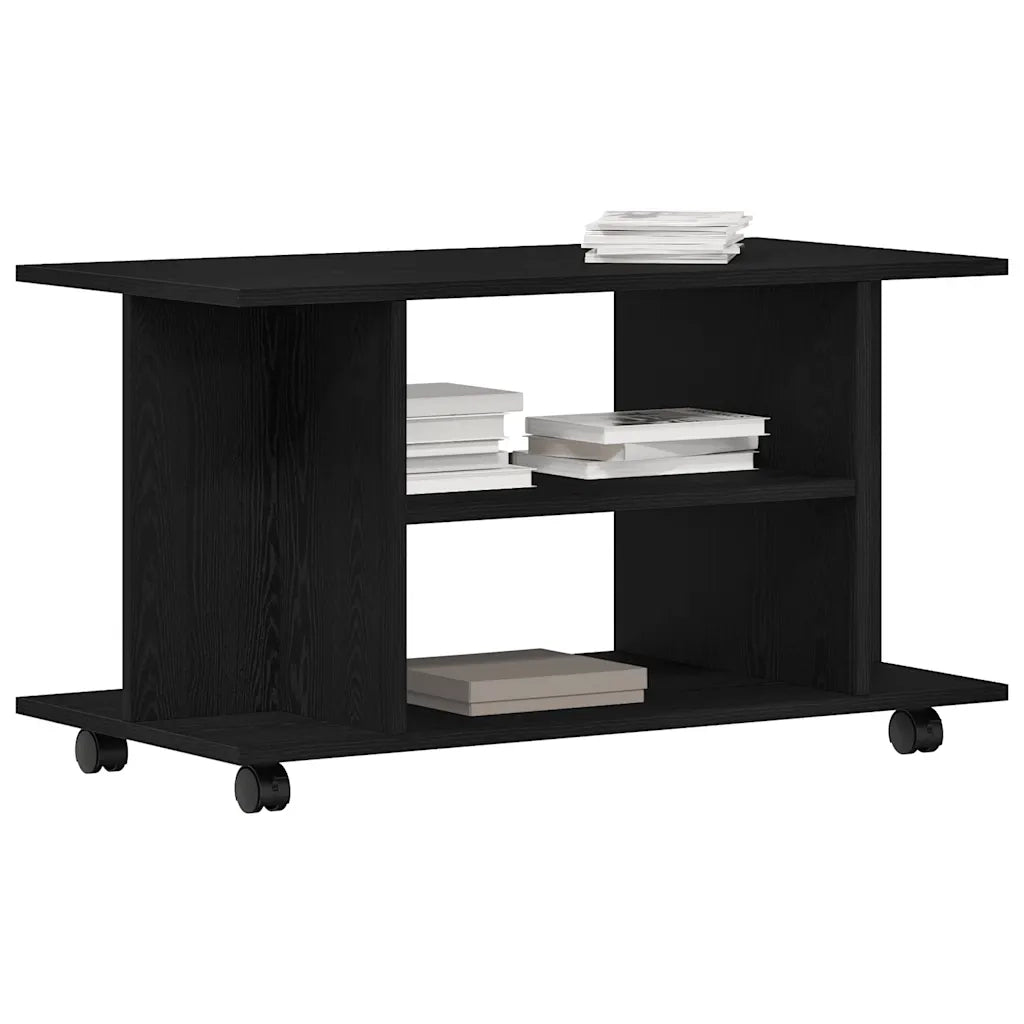 Mobile TV Ruote Rovere Nero 80x40x45cm Legno Multistrato 862404