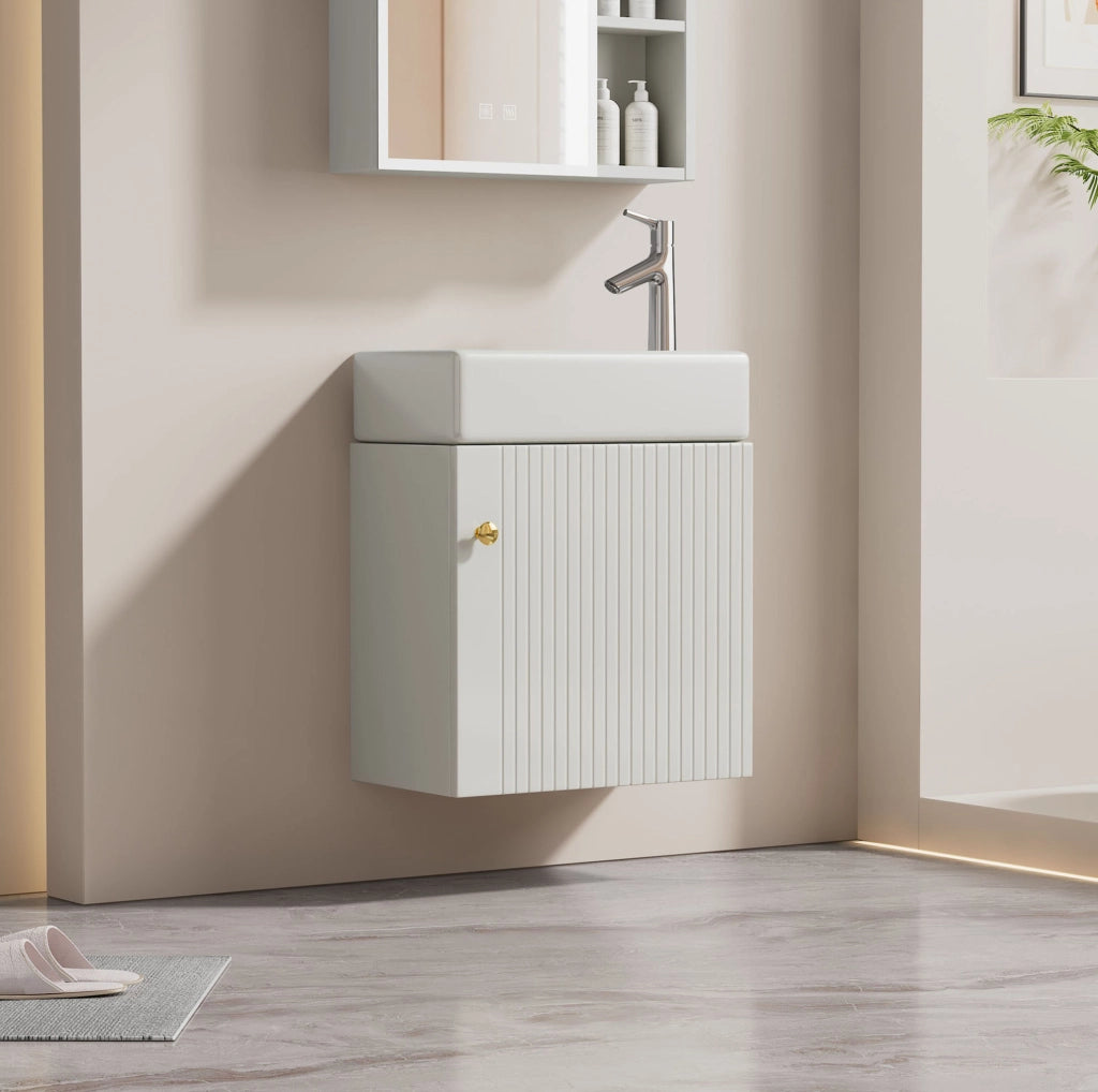 Mobile bagno con lavabo 46 cm; design tridimensionale; MDF bianco