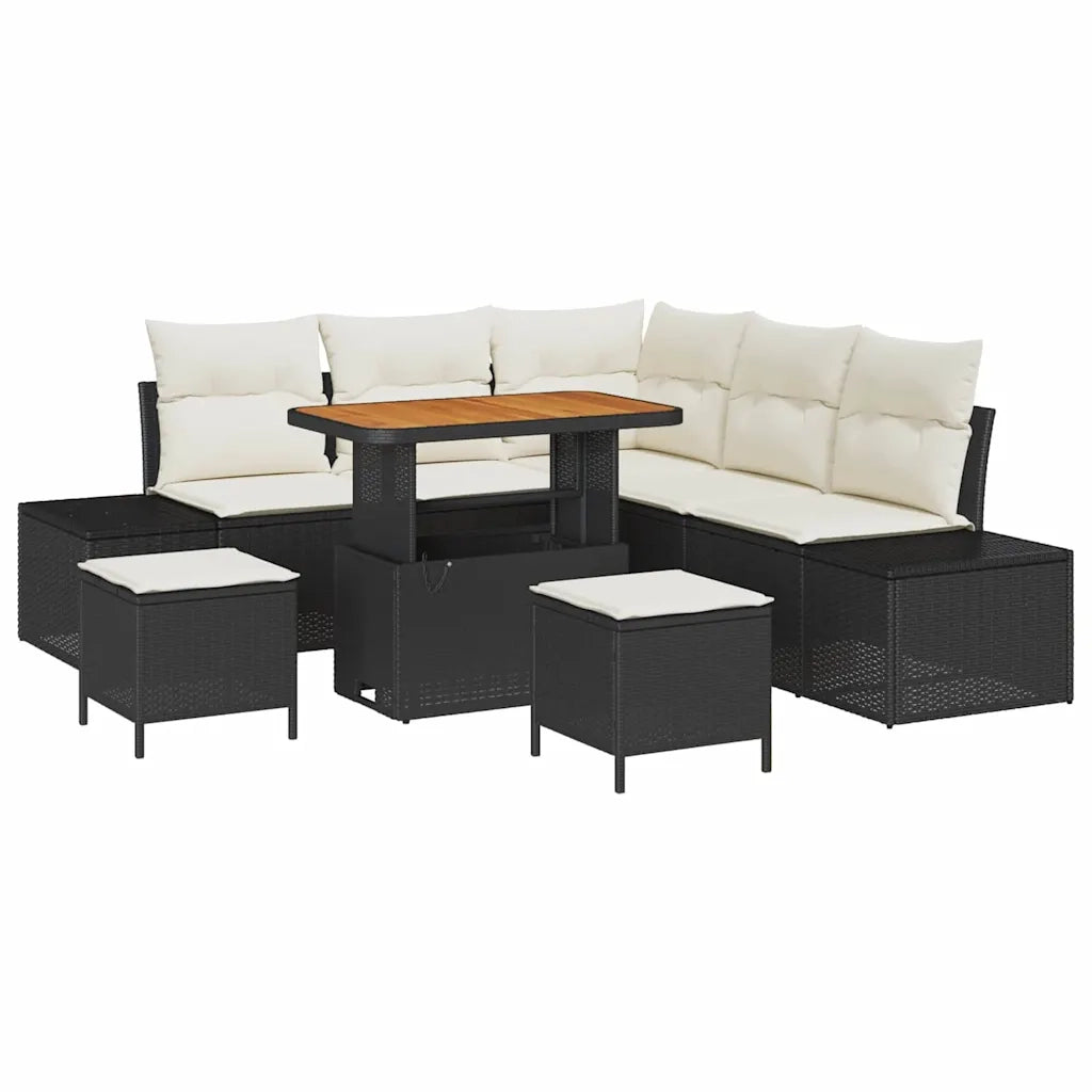 Set Divano da Giardino con cuscino 8 pcs Nero Poly Rattan