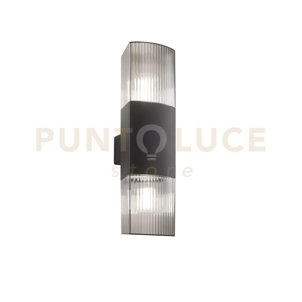 APPLIQUE BIEMISSIONE DARK ANTRACITE E FUME' 2 LUCI ATTACCO E27 IP54 10,6X12,1X40CM