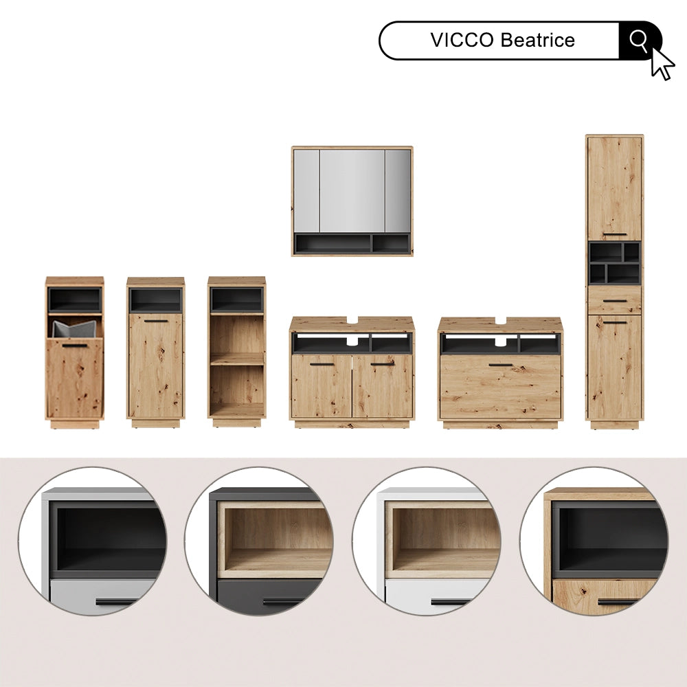 Vicco Set di mobili da bagno Grigio 3 parti, con colonna