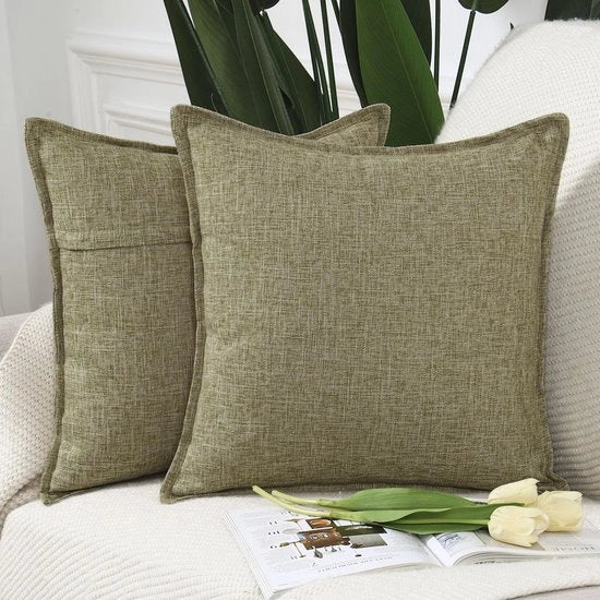 Set di 2 cuscini in lino a pois di poliestere, morbidi, decorativi per divano e camera da letto, copertura per cuscini, verde muschio 50x50 cm quadrato