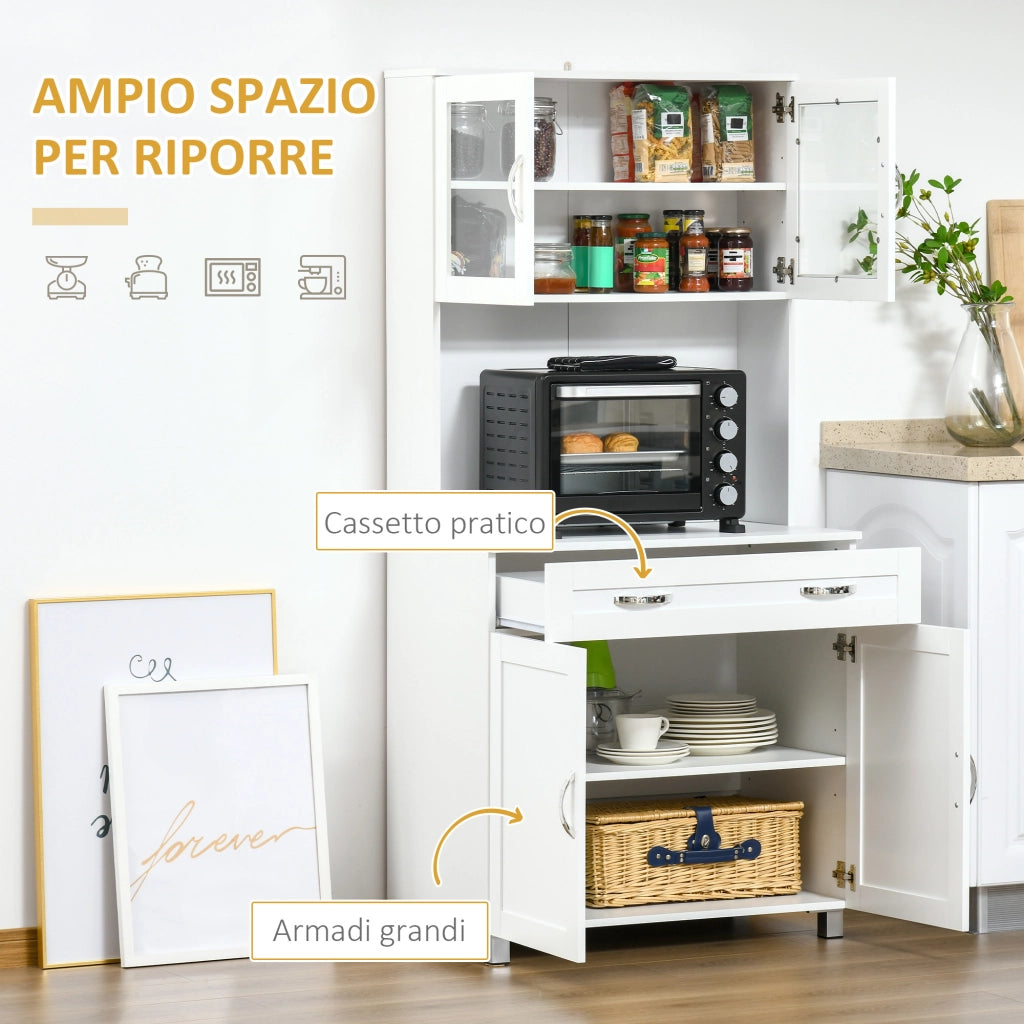 Mobile Cucina Bianco con Ante in Vetro ¨C Xylo ¨C 2 Armadietti, Mensole Regolabili, 80x48x170 cm
