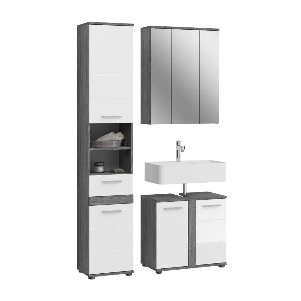 Set di mobili da bagno WILLIAM - Grigio scuro e bianco - 114x191x34 cm