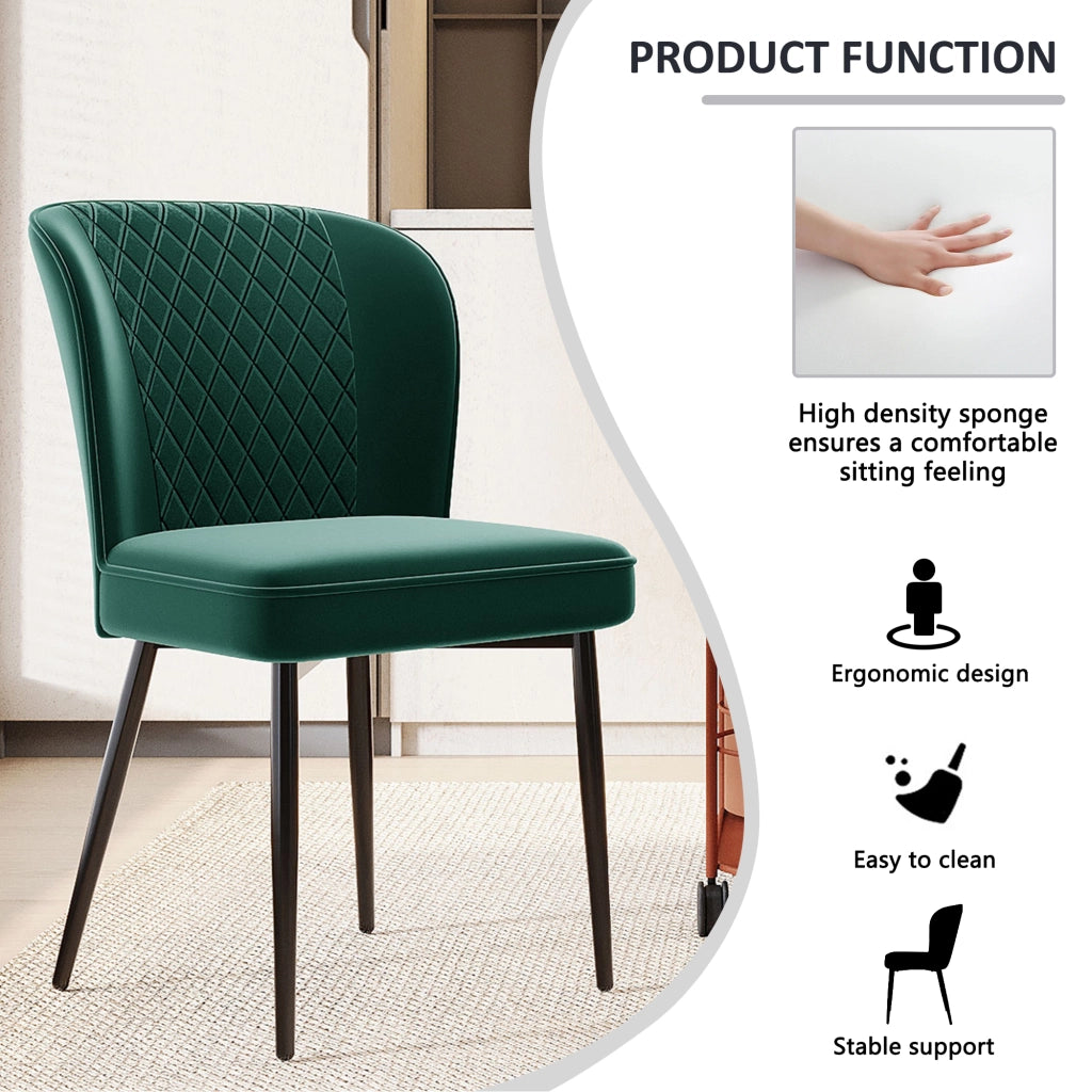 Sedia da pranzo (2 pezzi), verde scuro, sedia di design imbottita con schienale, seduta in velluto, struttura in metallo