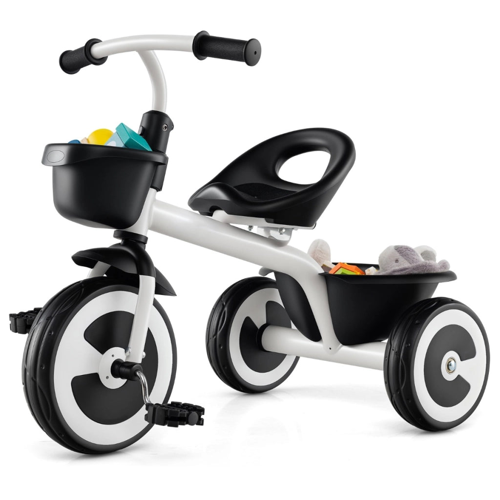 Triciclo per bambini con telaio in ferro carbonioso di alta resistenza, Triciclo per bambini con sede regolabile Bianco-Biciclette e tricicli