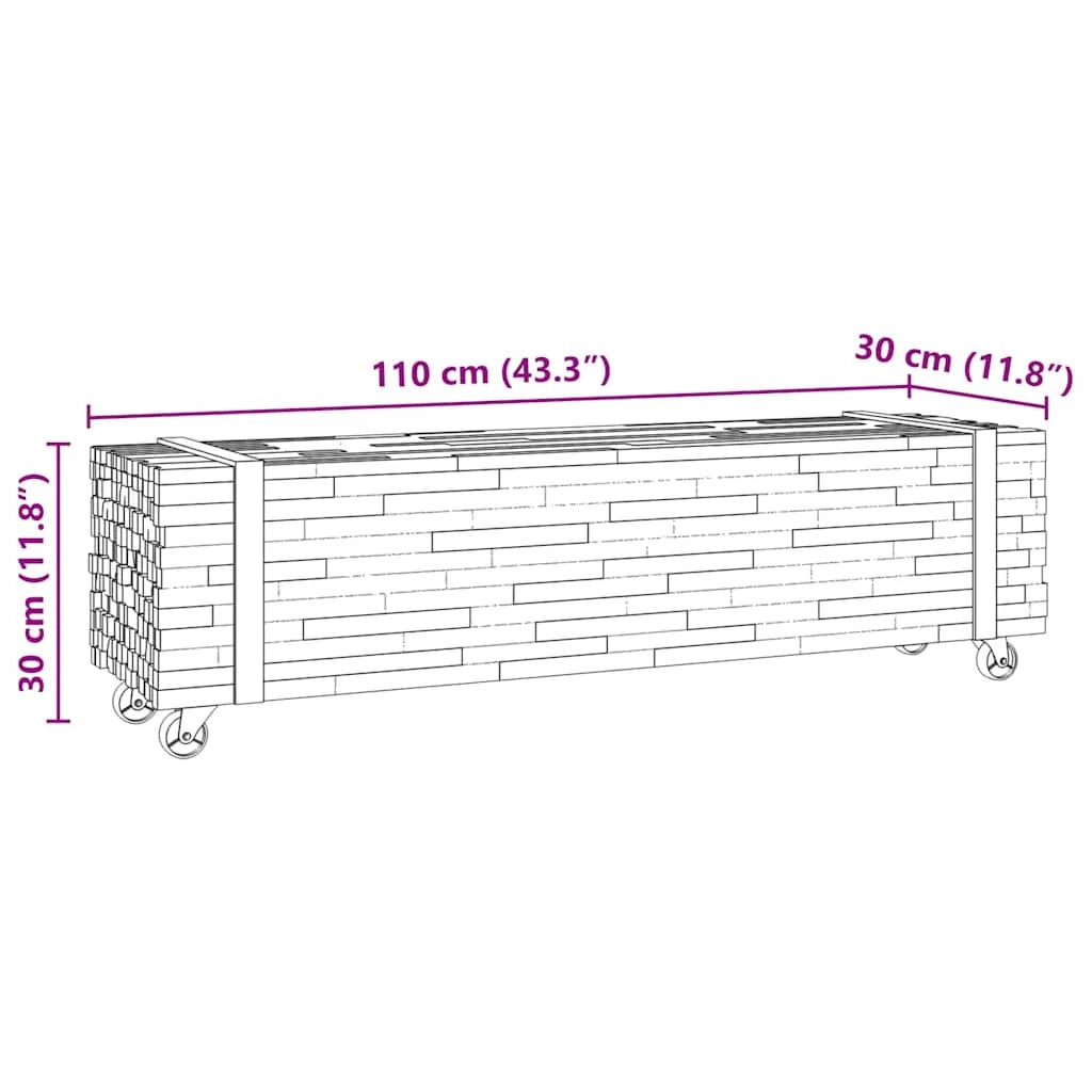 Mobile porta TV rettangolare moderno con ruote 110 x 30 x 30 cm in legno di teak marrone 02_0056684