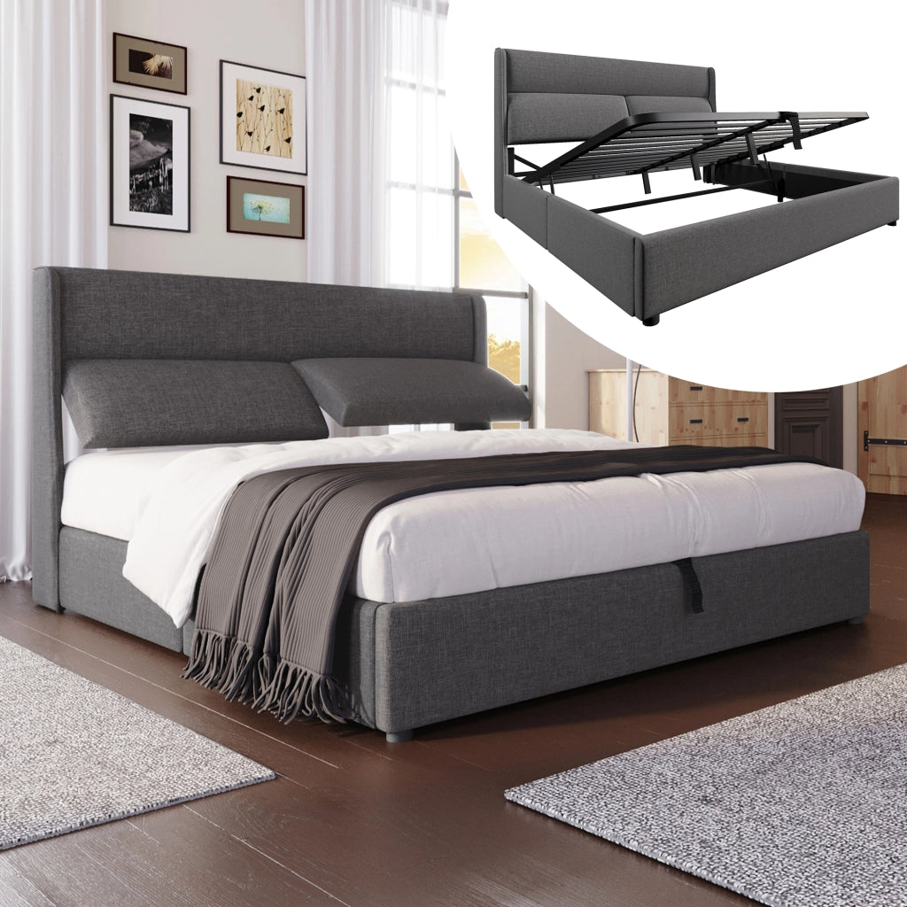 letto imbottito lino grigio 140 x 200 cm
