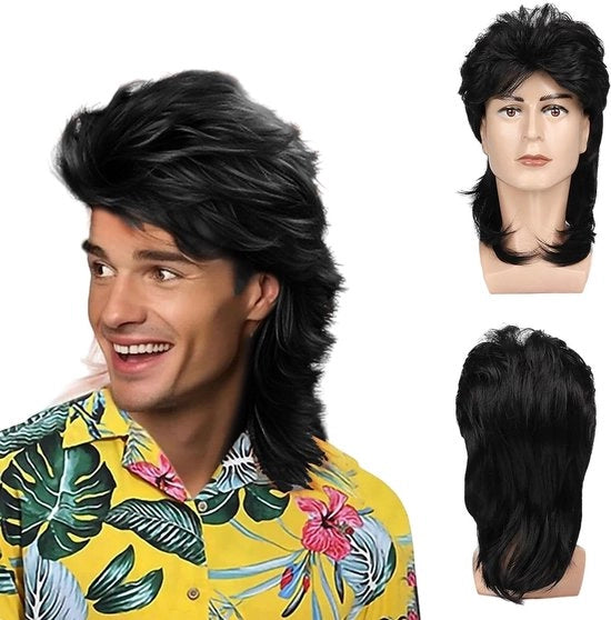 Perucco a Mullet per Uomo - Stile Rocker degli Anni '80 - Ideale per Carnevale e Feste Tematiche