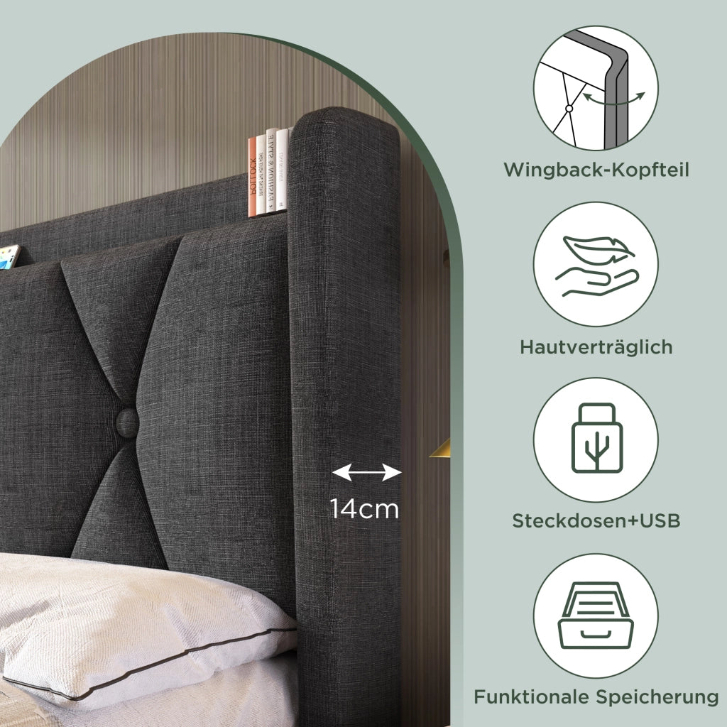 letto imbottito lino grigio 140x200 cm
