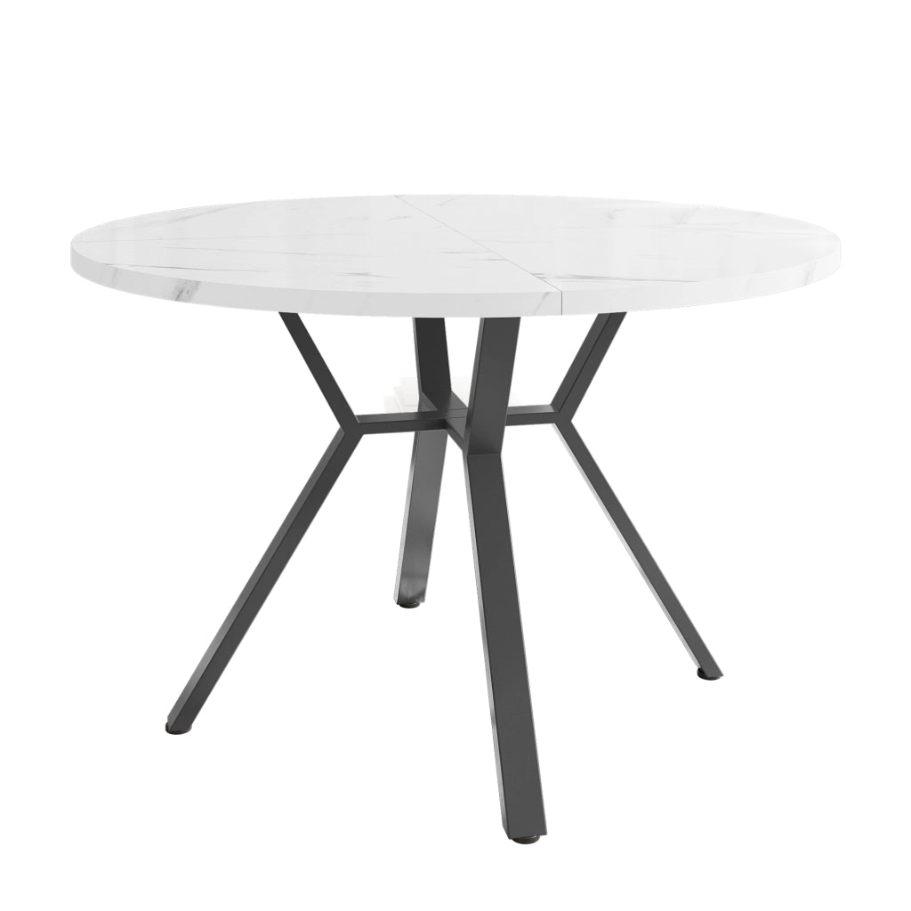 Tavolo da pranzo rotondo in marmo, moderno e semplice (diametro 1 m), tavolino da caff¨¨ nero a forma di X con supporto in metallo, stabile e resistent