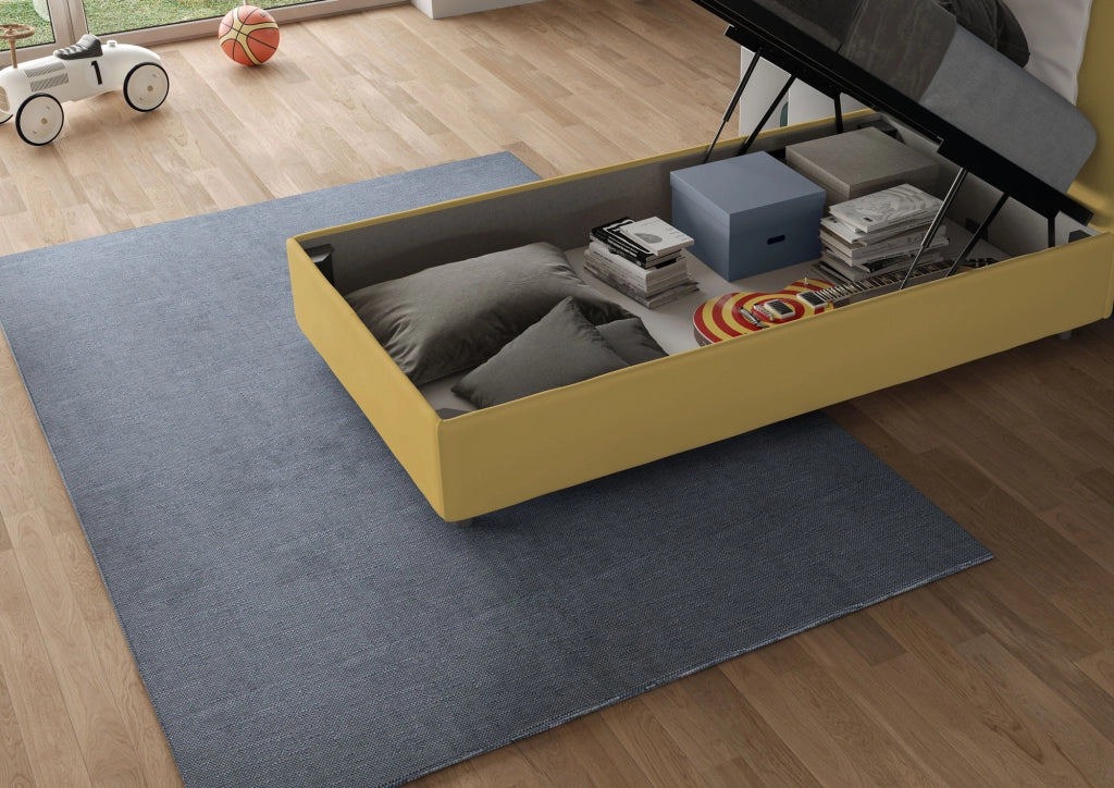 BS COM Letto singolo contenitore imbottito 80x210 microfibra ocra