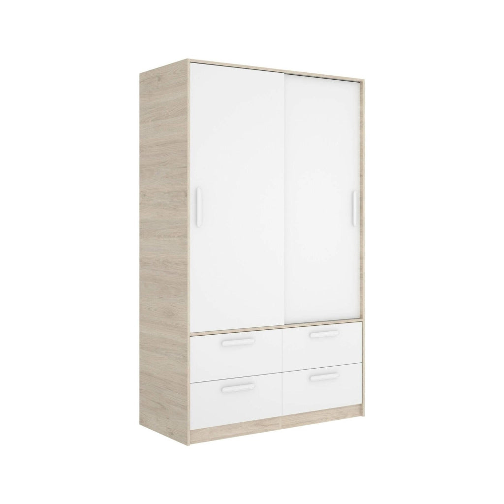 Guardaroba 2 ante Kirogi, Mobile camera da letto, Cabina armadio portabiti, Armadio appendiabiti, 120x60 h204 cm, Bianco e Rovere