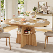 Tavolo da pranzo rotondo allungabile 110-150x110x77,5 cm, design moderno effetto legno naturale