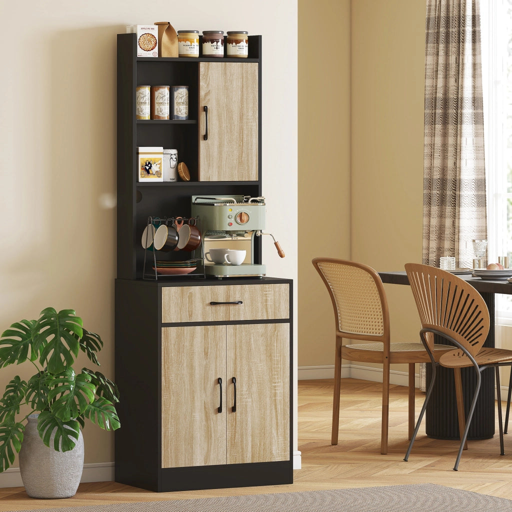 Mobile da cucina con ripiani aperti e cassetto ¨C Minimal ¨C Legno naturale, Nero, Profondit¨¤ 40cm