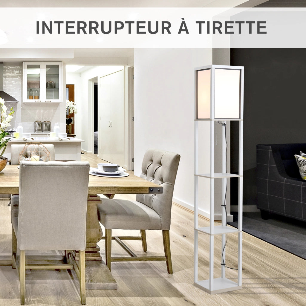 Lampada da Terra con Scaffale ¨C Xylo ¨C 3 Ripiani Legno MDF Bianco 26x26x160cm