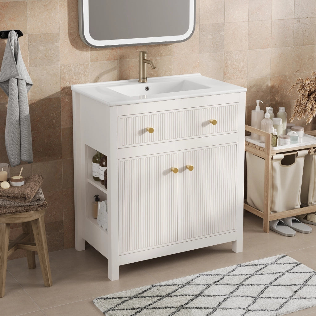 Mobile bagno con 1 anta 1 vano aperto e ribalta con chiusura ammortizzata lavabo in ceramica per bagno 81×46.5×86.5 cm