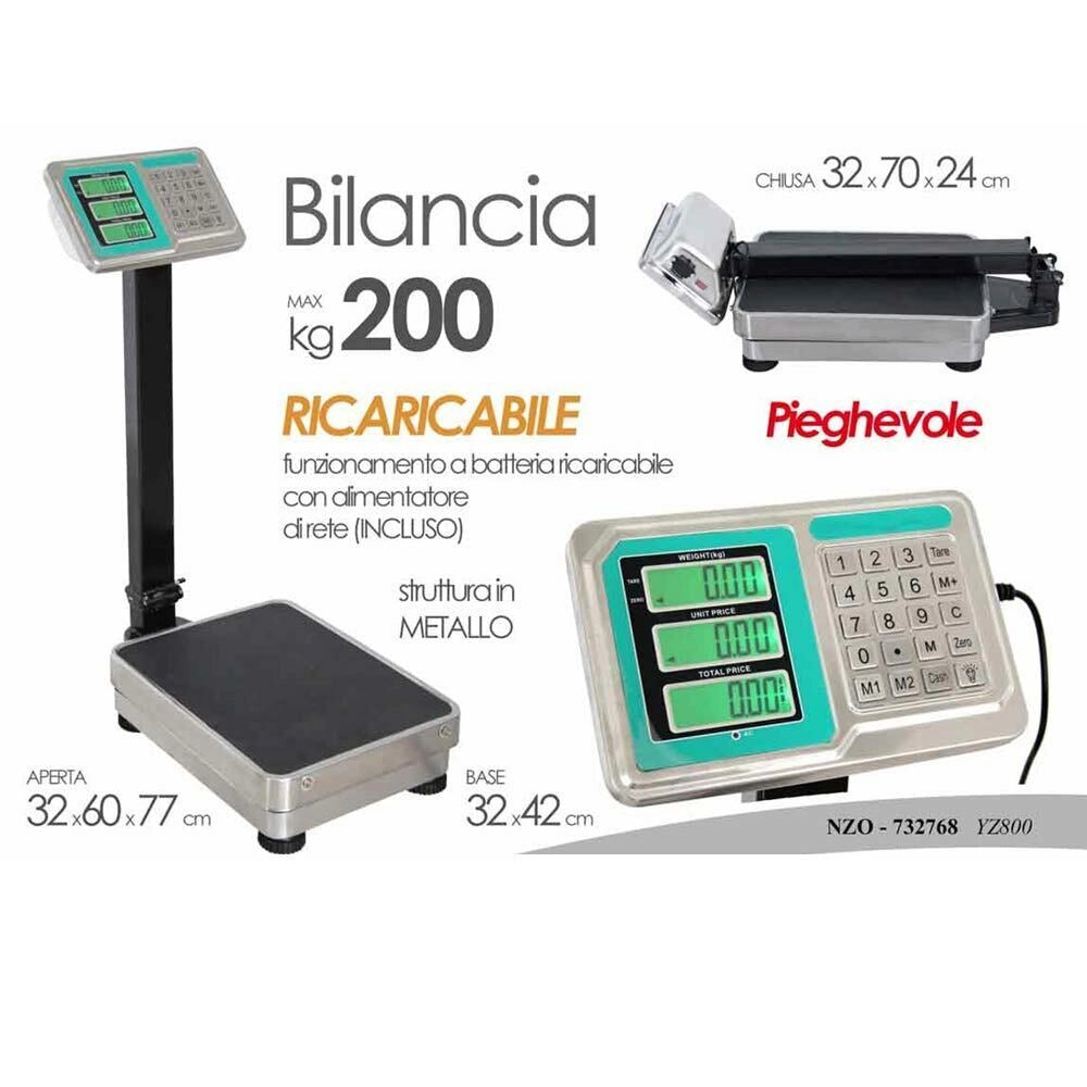 Bilancia Digitale Industriale Alimenti Professionale 200Kg 3 Display Pieghevole