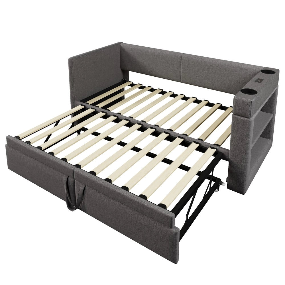 Letto Singolo Imbottito con Divano Estraibile ¨C MINIMAL ¨C Tessuto Grigio 90x200