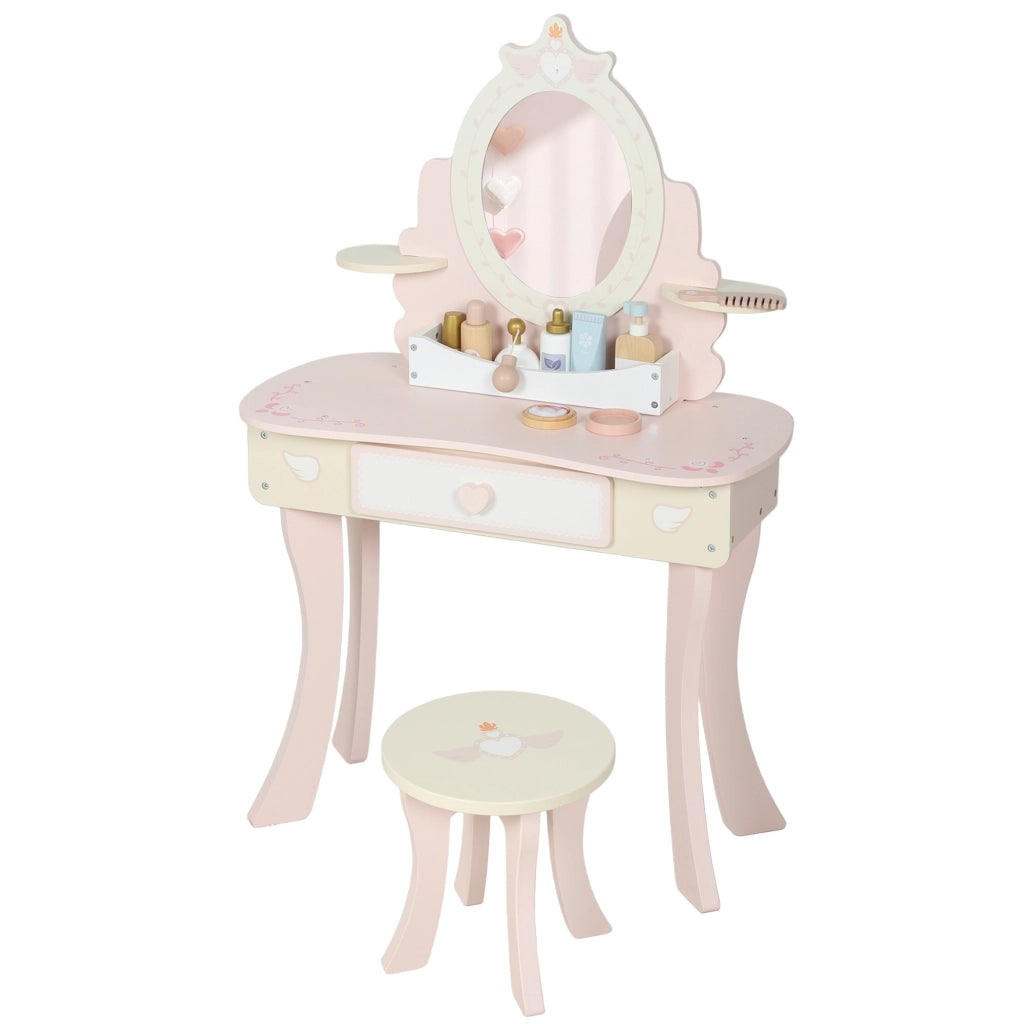 Scrivania per bambini con specchio e cassetto ¨C Minimal ¨C Rosa, MDF