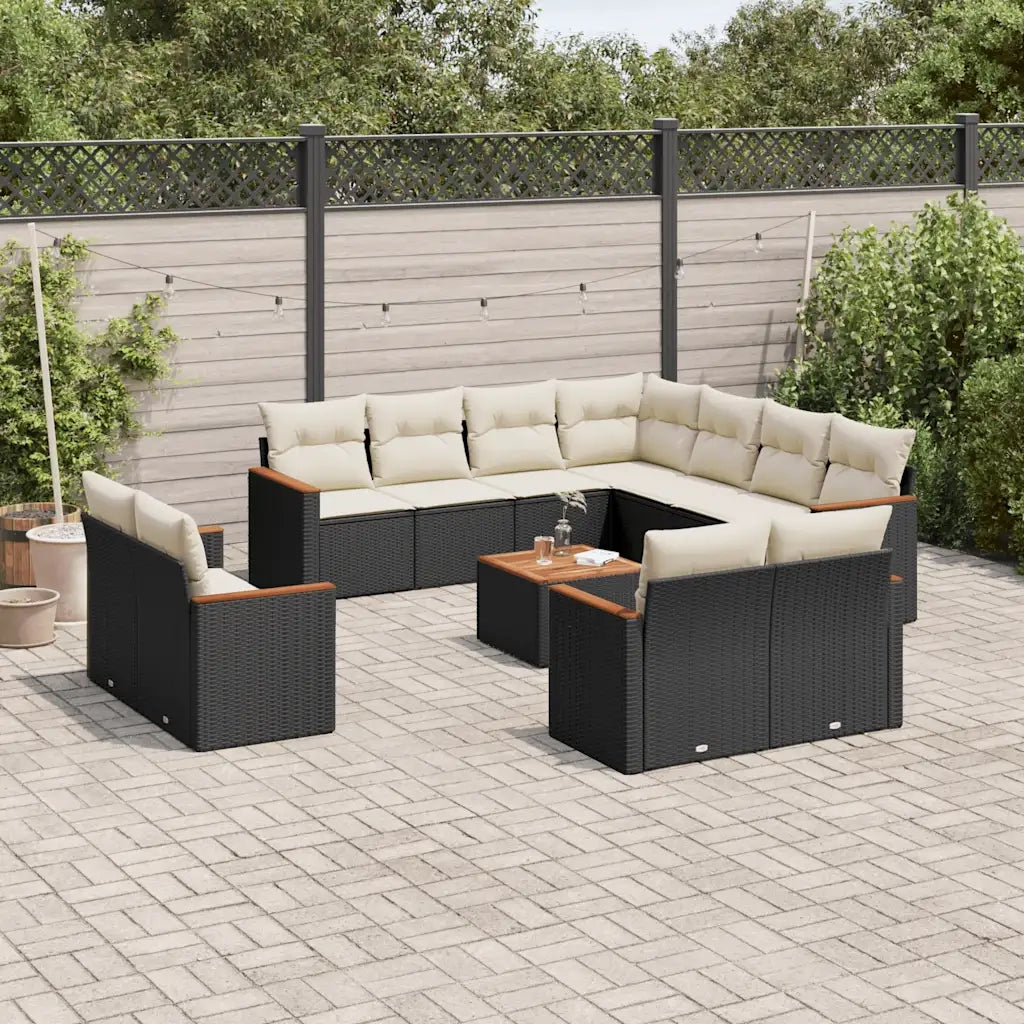Set Divani da Giardino 12 pz con Cuscini Nero in Polyrattan 3258906