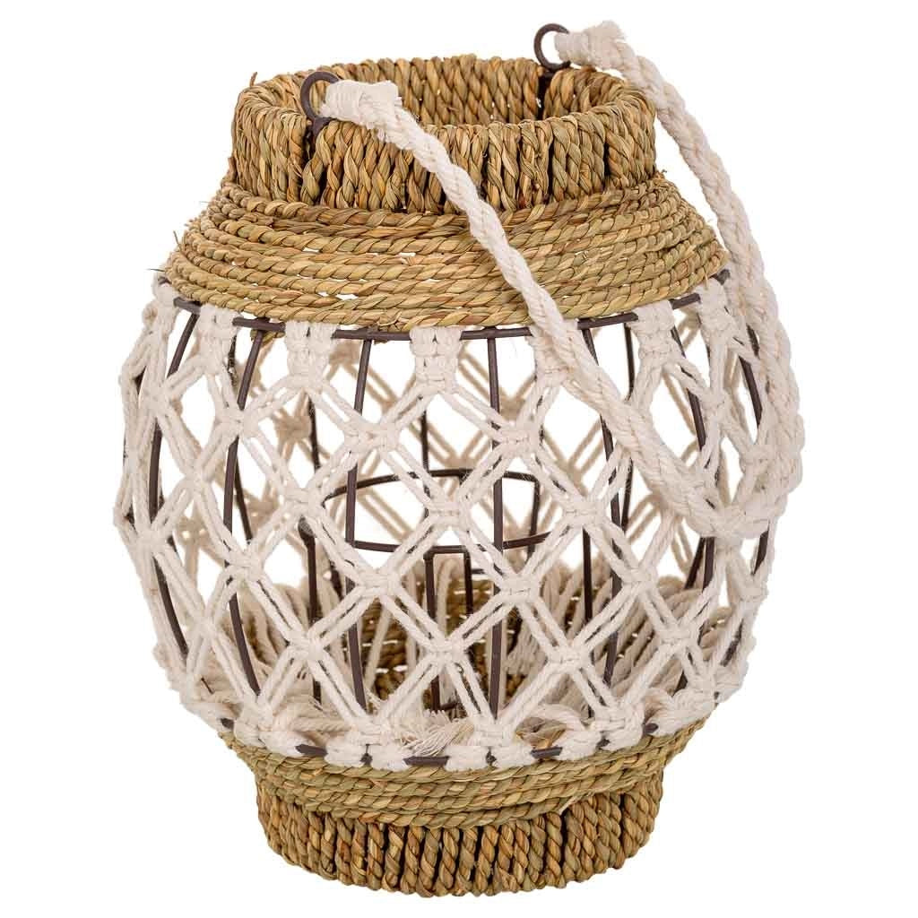 Lanterna in cotone intrecciato e fbira naturale marrone 15x24x28h