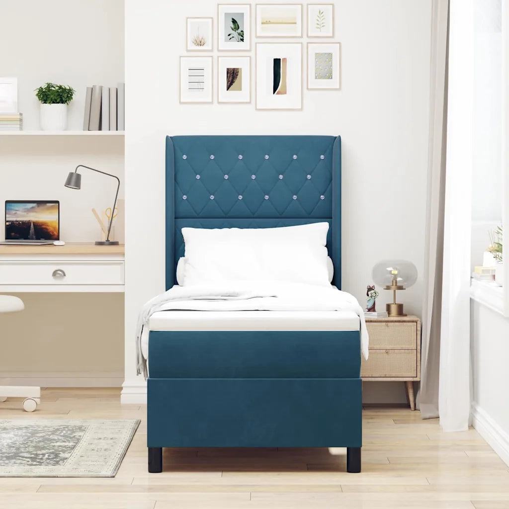 Letto a molle con materasso con led Blu 80 x 200 cm Velluto 3343788