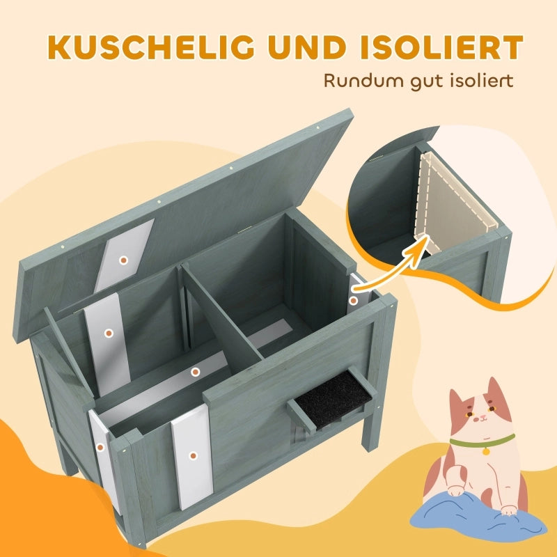 Cuccia per gatti da esterno, resistente alle intemperie, 1 finestra, 1 ingresso, 85 x 50 x 68,5 cm, grigio scuro + nero