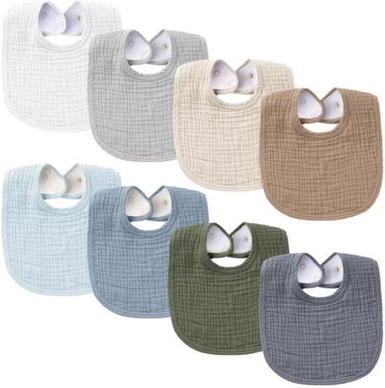 Set di salviettine per bambini 8 in pacchetto, cotone, per bambini maschi e femmine, 8 colori uniformi, set contro le denti incrociati e il piagnucolio