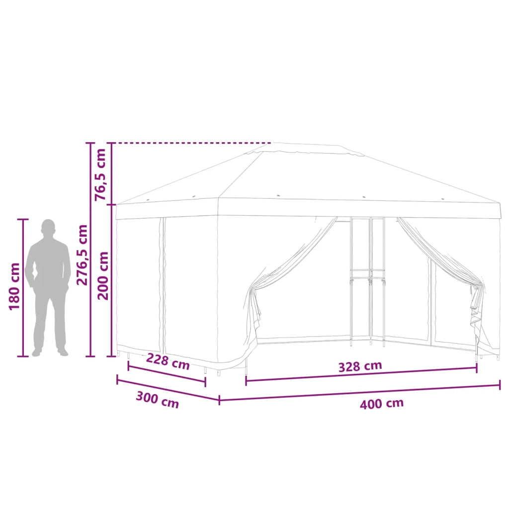 Gazebo da giardino con pareti laterali 4 × 3 m Crema 900386