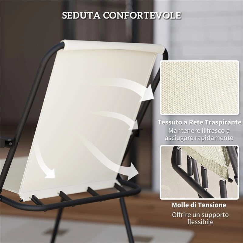 SET DA GIARDINO 6 PEZZI IN ACCIAIO CON 4 SEDIE PIEGHEVOLI OMBRELLONE E TAVOLO ROTONDO CREMA GRIGIO E NERO
