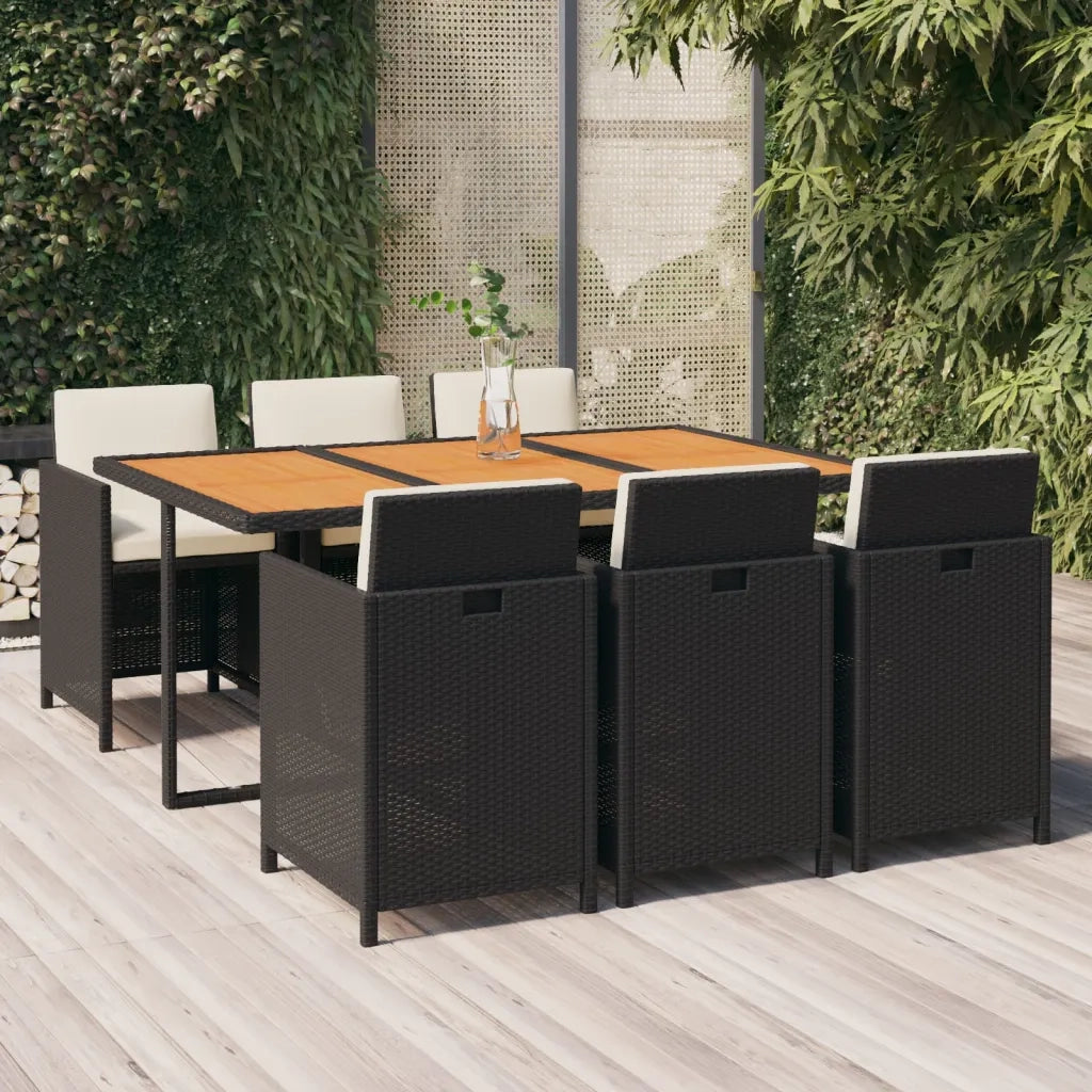 Set da Pranzo da Giardino 7 pz Nero con Cuscini in Polyrattan 3095545