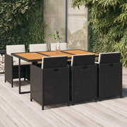 Set da Pranzo da Giardino 7 pz Nero con Cuscini in Polyrattan 3095545