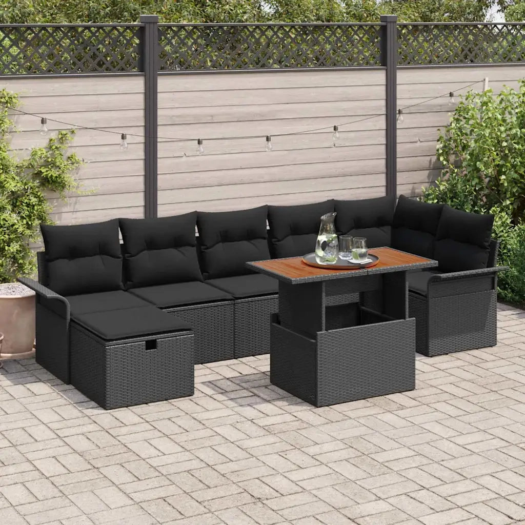 Set Divano da Giardino 8 pcs Nero polyrattan