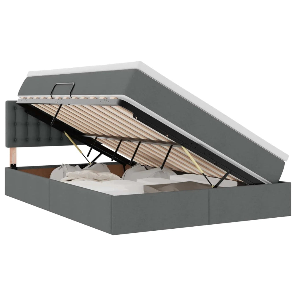 Letto con contenitore e LED Grigio scuro 140 x 190 cm Tessuto 3371269