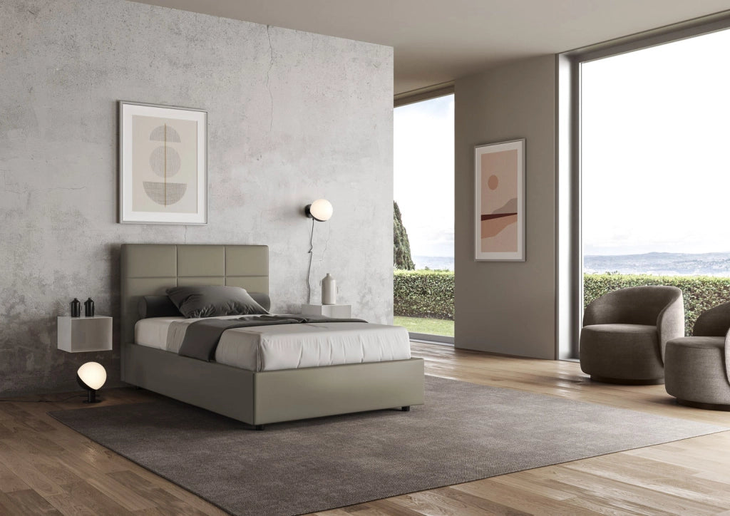 BS COM Letto una piazza e mezza senza rete imbottito 130x190 similpelle cappuccino