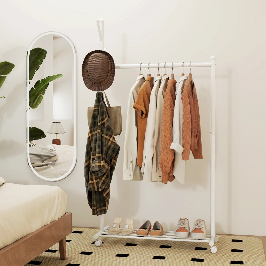 Appendiabiti con Ruote e Ripiano ¨C Minimal ¨C Bianco 86x43x171 cm