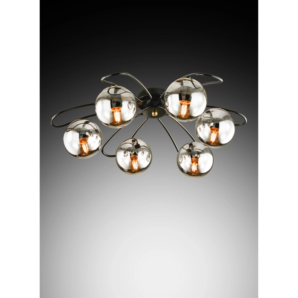 PLAFONIERA KARIN 6 LUCI E27 D.65XH22 NERA / ORO