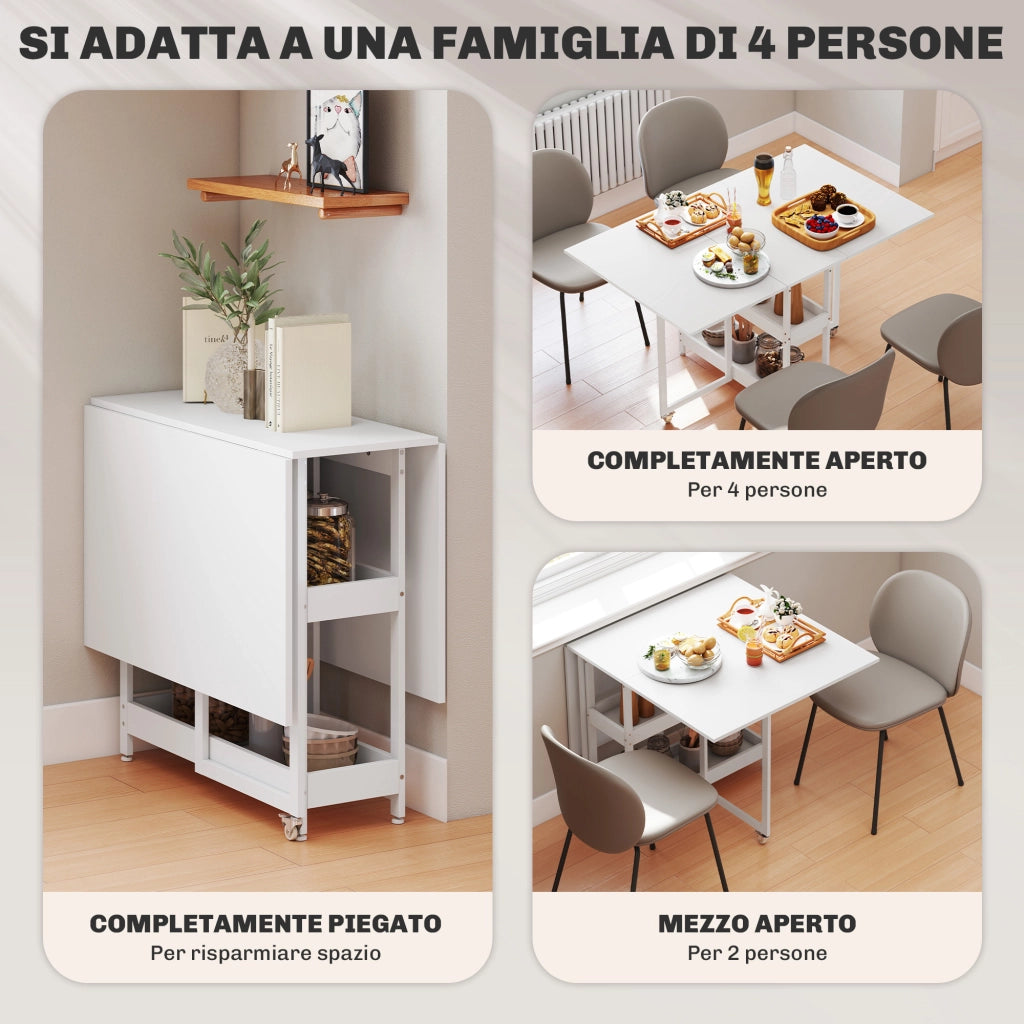 Tavolo Pieghevole ¨C Minimal ¨C Bianco, Legno e Metallo, 133.4x80x75 cm