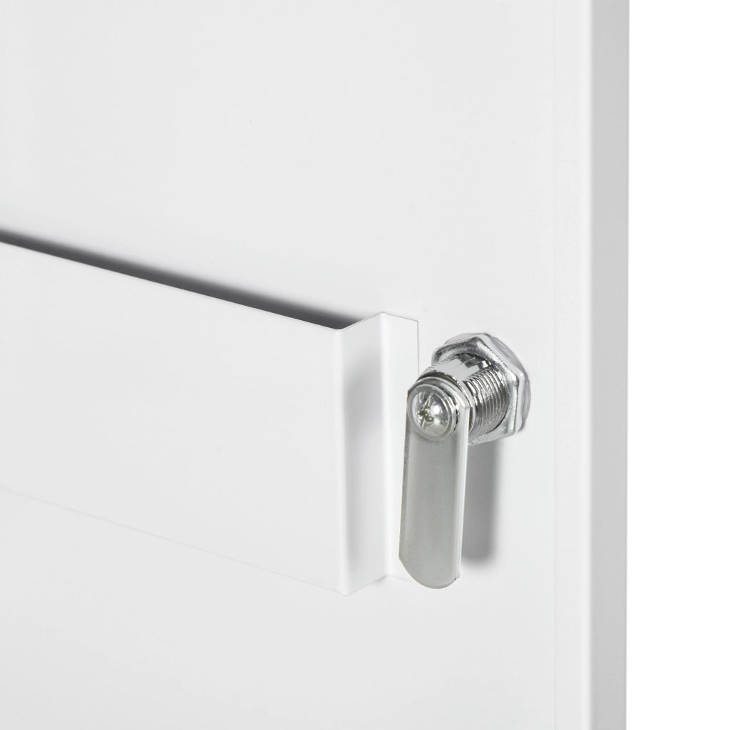 Armadietto da farmacia a muro con serratura e 2 chiavi, in acciaio bianco, 40x15x53,5 cm, per bagno e cucina.