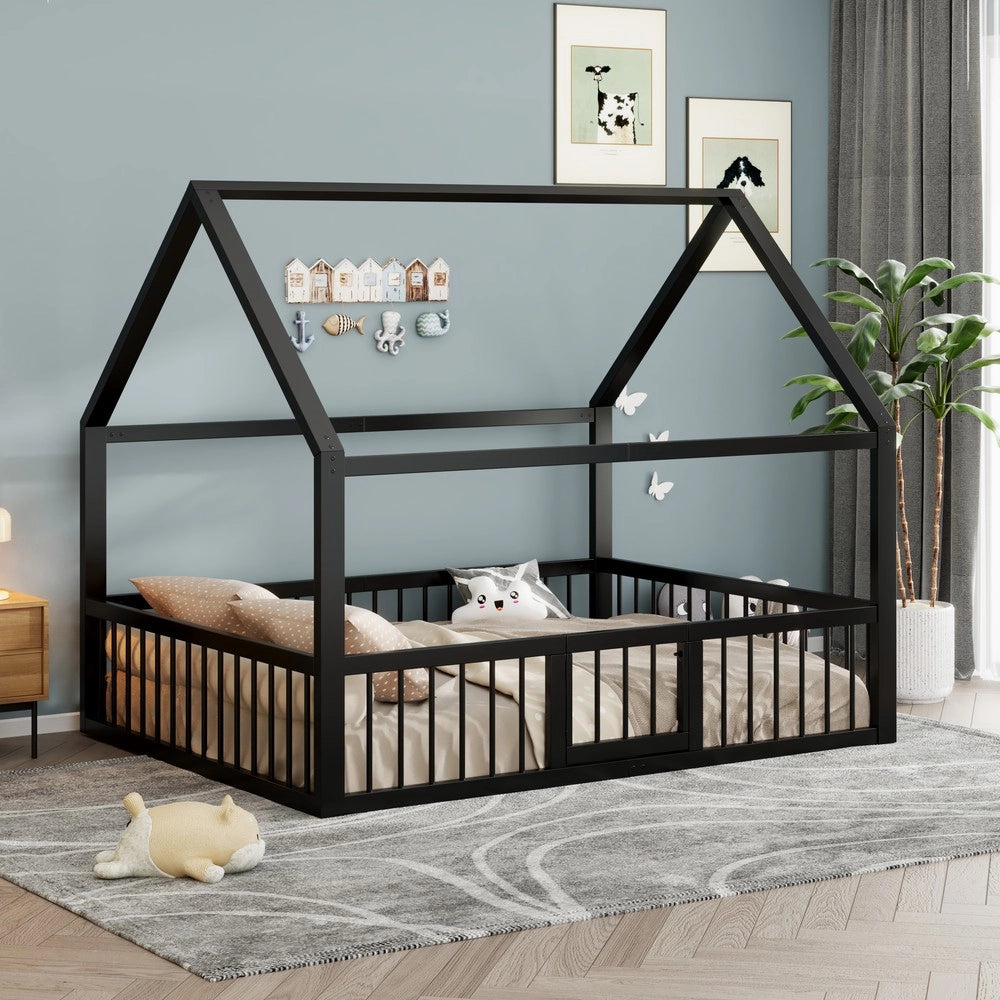 Letto Singolo in Metallo per Bambini ¨C Xylo ¨C Nero, 140x200 cm, Senza Materasso