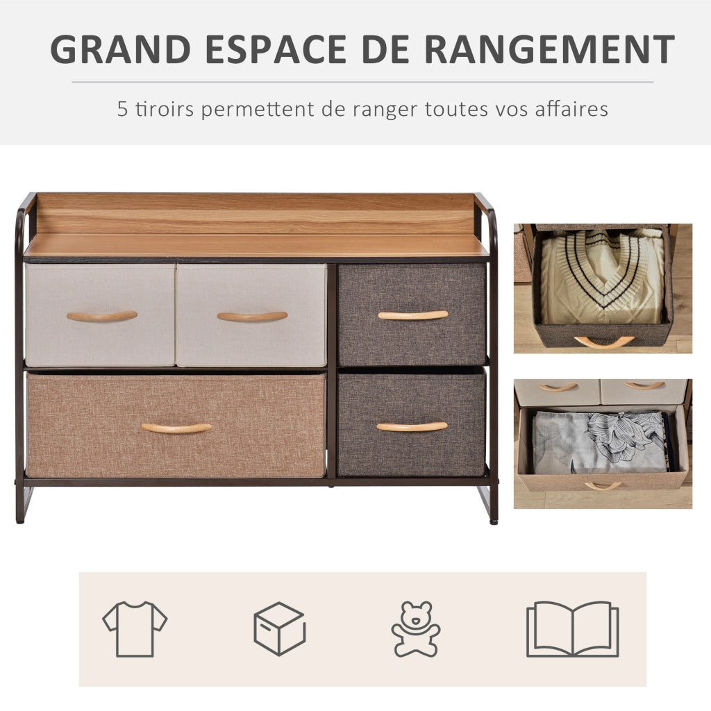 Cassettiera 5 Cassetti in Tessuto ¨C Minimal ¨C Marrone e Beige 87,5x29x58