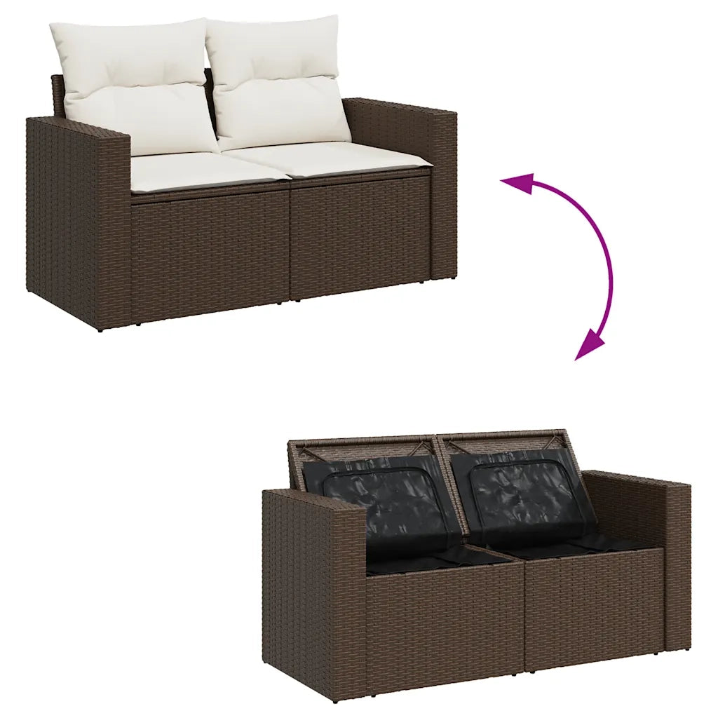 Set Divani da Giardino 10pz con Cuscini in Polyrattan Marrone 3326384