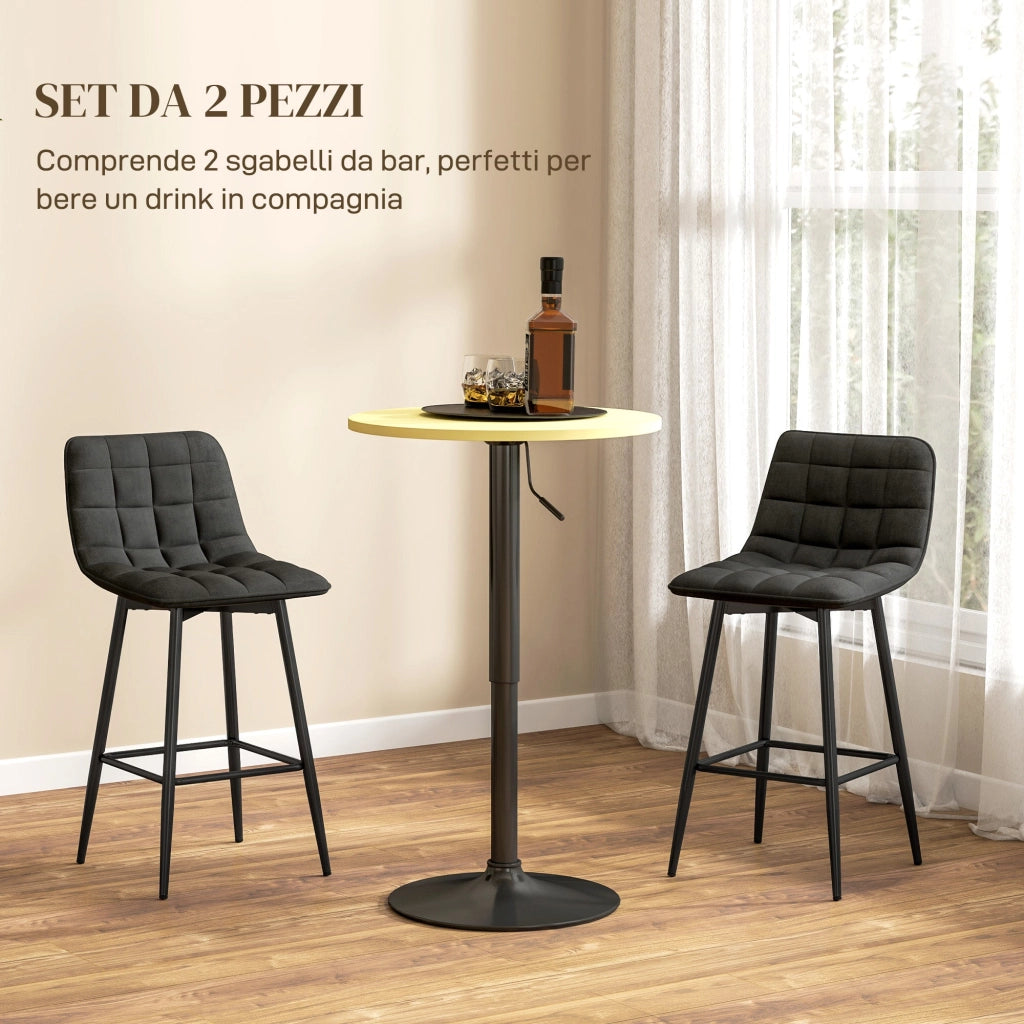 Set 2 Sgabelli da Cucina Stile Nordico 45x47x84 cm in Tessuto Effetto Velluto e Metallo Nero