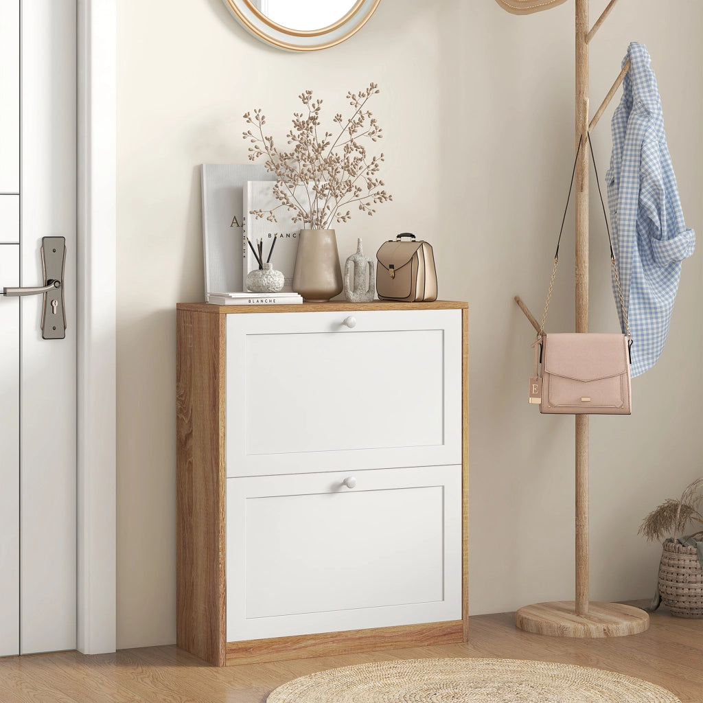 Scarpiera salvaspazio ¨C Xylo ¨C 2 ante, 12 paia, legno bianco e naturale, 60x24,5x75,5 cm