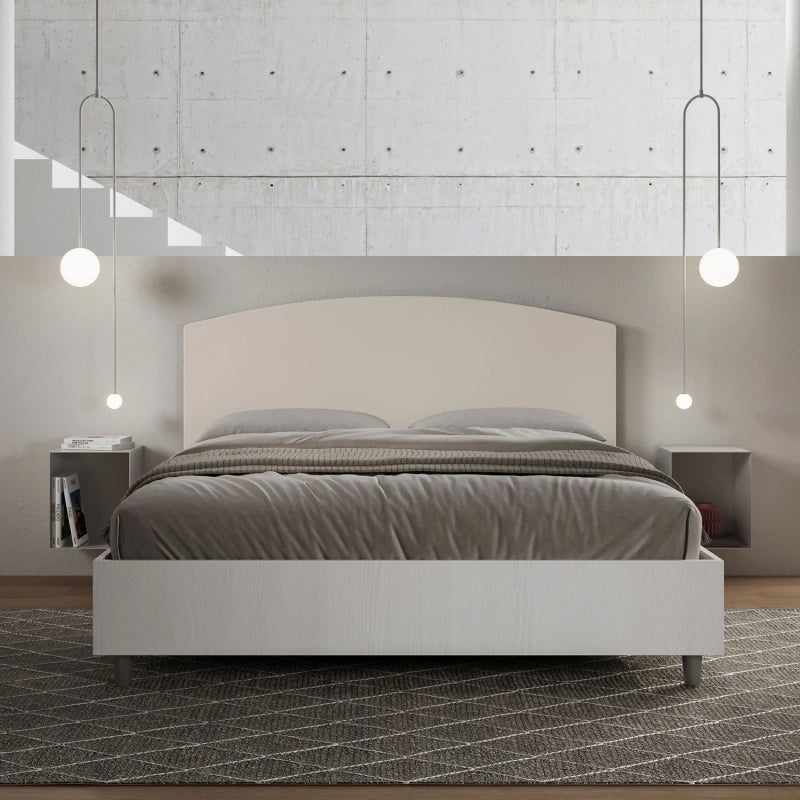 Letto Matrimoniale 160x200 cm struttura bianco frassino testata Antilia - Similpelle,Senza rete,Tortora