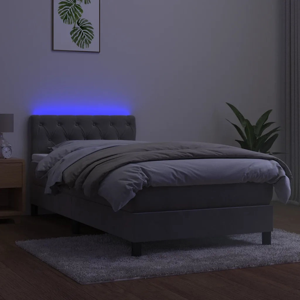 Letto a Molle con Materasso e LED Grigio Chiaro 80x200 cm Velluto 3134549