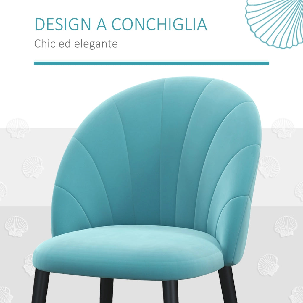 Set 2 Sedie da Pranzo Imbottite ¨C Xylo ¨C Metallo Tessuto Effetto Velluto Verde Chiaro 52x54x79cm